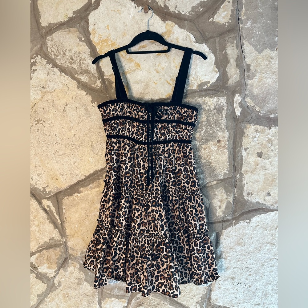 RARE Hunter Bell leopard print taffeta mini dress Small